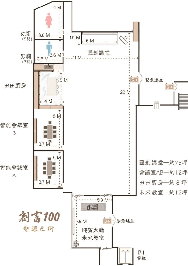 創富100 智匯之所 B1 場館平面圖